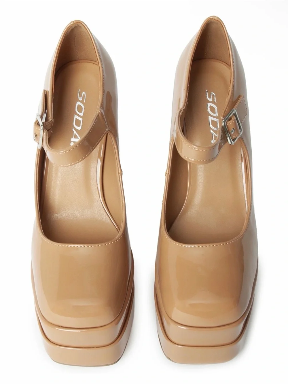 Nude/LT BROWN Patent Mary Jane Platform Pump - Women